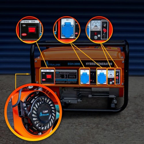 Generator benzin/gas 3.000 W - Extralink EGH-3000 hybrid, 1-faset