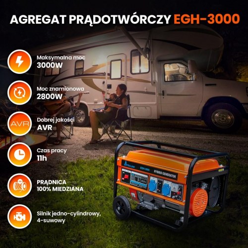 Generator benzin/gas 3.000 W - Extralink EGH-3000 hybrid, 1-faset