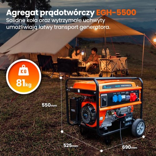 Generator benzin/gas Extralink EGH-5500 – hybrid 5,5 kW 3-faset