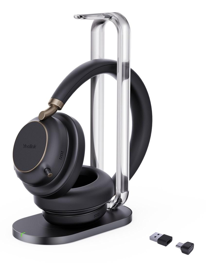 Trådløst headset Yealink BH76 Plus med ladestander UC, sort, USB‑C/A billede