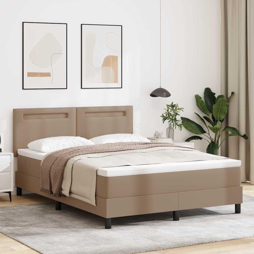 Kontinentalseng med madras og LED-hovedgavl 160 x 200 cm kunstlæder cappuccino