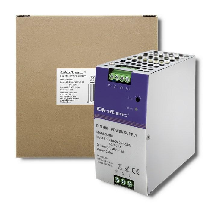 DIN-skinne strømforsyning Qoltec 240 W 48 V 5 A billede