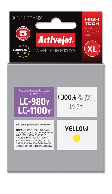 Blækpatron til Brother – Activejet AB-1100YNX, gul, XL 19,5 ml (erstatter LC1100Y/LC980Y) billede