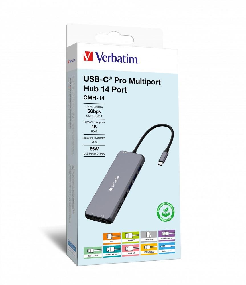 USB-C dockingstation 14 porte – Verbatim CMH-14, sølv billede