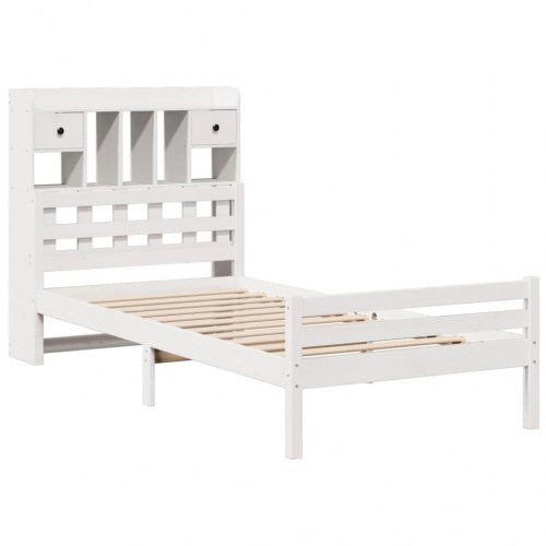 Seng med reol uden madras 90x200 cm massivt fyrretræ hvid