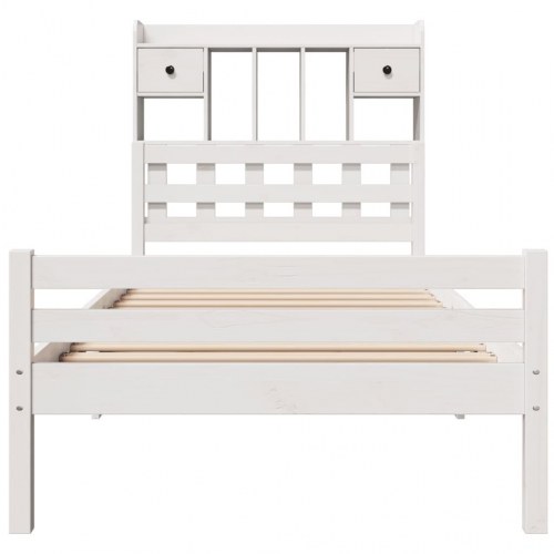 Seng med reol uden madras 90x200 cm massivt fyrretræ hvid