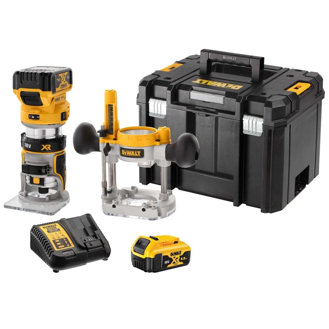Overfræser 18V DeWALT XR med udskiftelige fødder, 8 mm (1/4''), 2x5,0 Ah billede