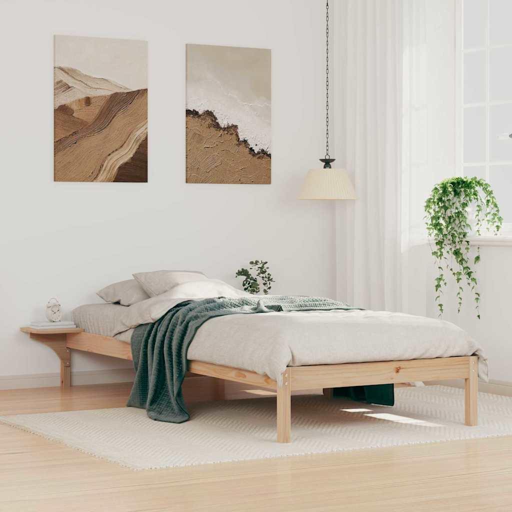 Sengestel med sideborde Naturfarvet 80 x 220 cm Massiv fyrretræ