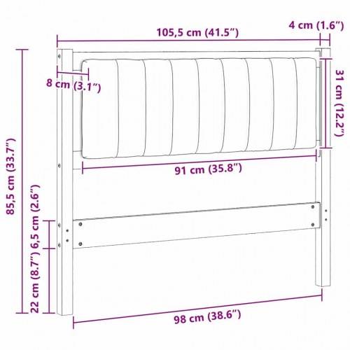Polstret sengegavl Brun 100 cm Massiv fyrretræ og stof