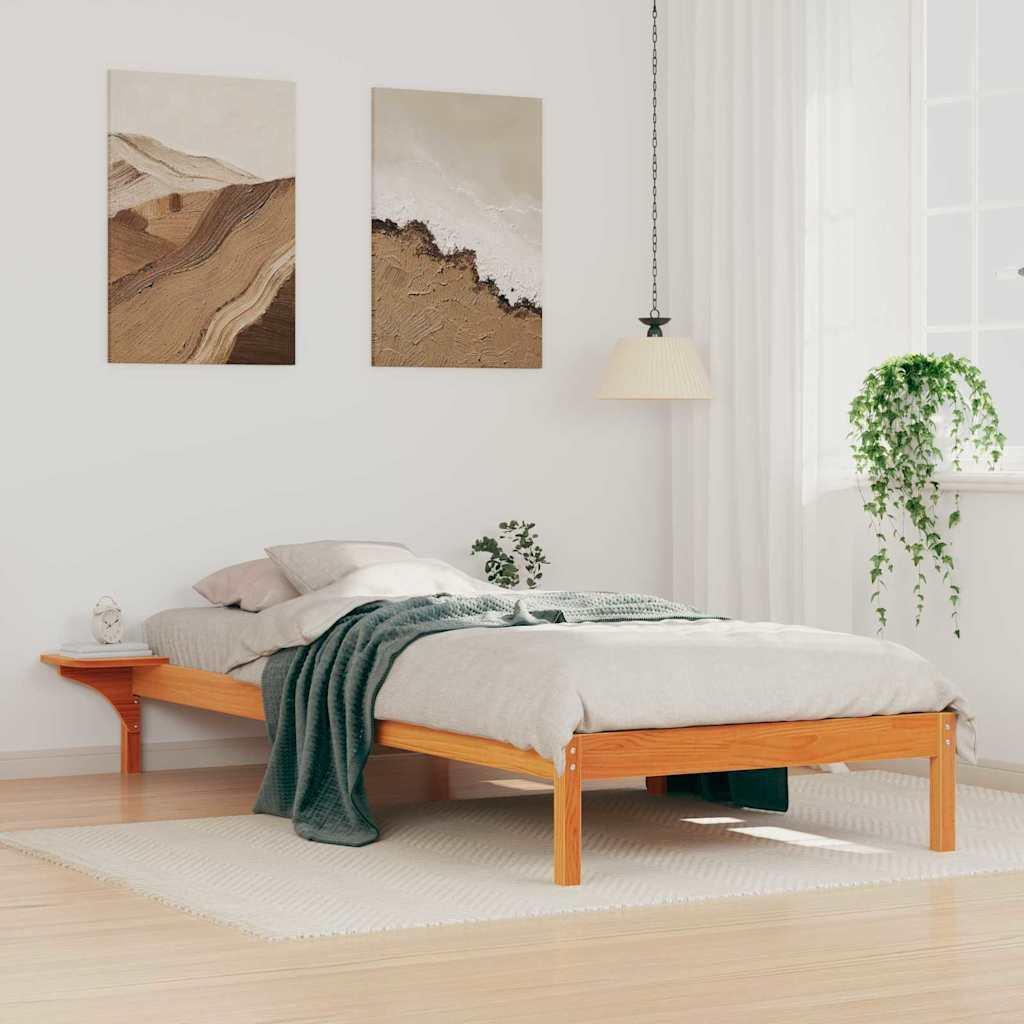 Sengestel med sideborde Voks brun 90 x 210 cm Massiv fyrretræ