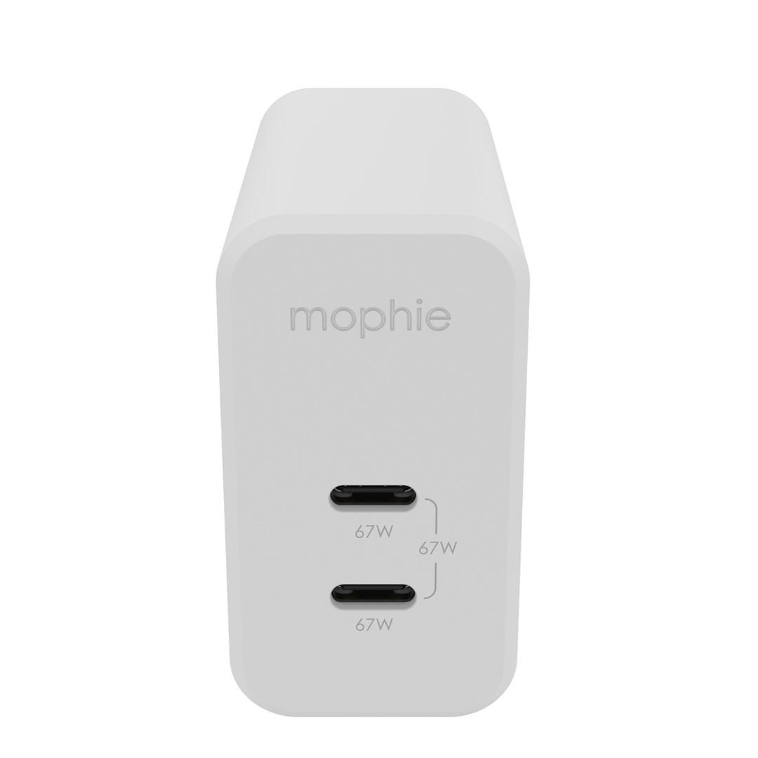 USB-C vægoplader med GaN, 2 porte, 67 W, hvid (EU) – mophie billede