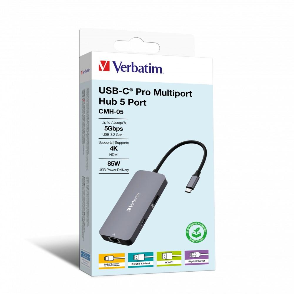 USB-C dockinghub 5 porte - Verbatim CMH-05, sølv billede