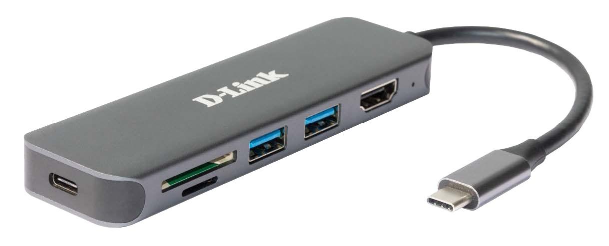 USB-C hub med HDMI - D-Link 6-i-1 med kortlæser og Power Delivery billede