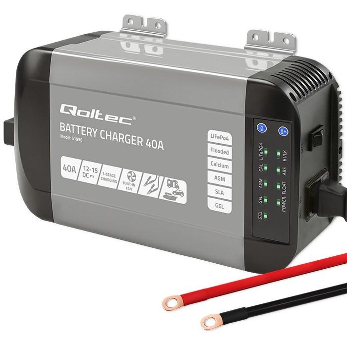 Batterioplader 12 V 40 A - Qoltec Intelligent Professional til LiFePO4, AGM, GEL, SLA