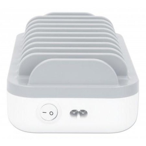 USB opladerstation – Manhattan, 10 porte (3x USB-C op til 18 W PD + 7x USB-A op til 12 W), 120 W, hvid/grå