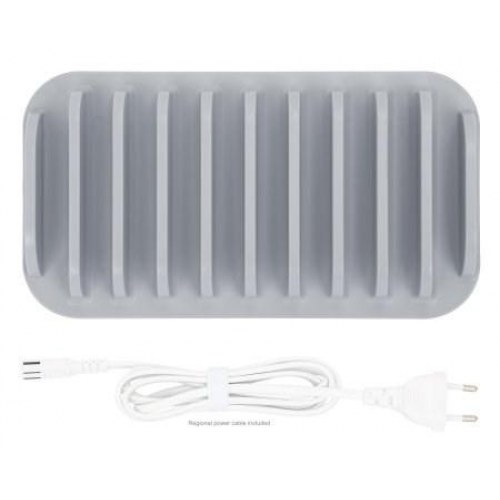 USB opladerstation – Manhattan, 10 porte (3x USB-C op til 18 W PD + 7x USB-A op til 12 W), 120 W, hvid/grå