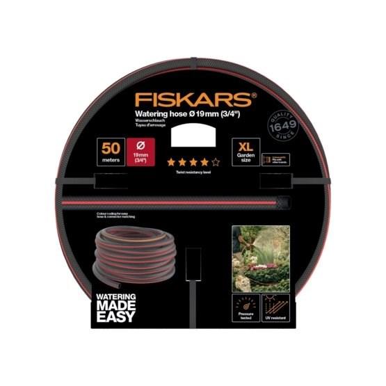 Haveslange 50 m 19 mm - Fiskars, sort/rød (overjordisk)
