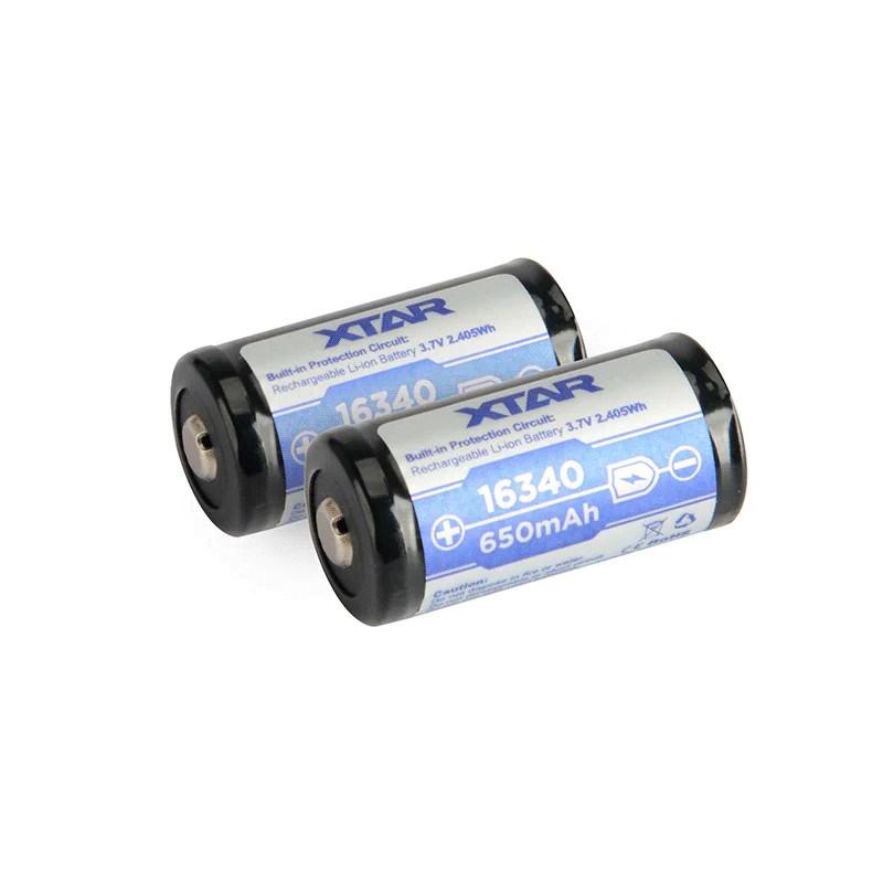 Batteri 16340/R-CR123 3,7 V Li-ion 650 mAh med beskyttelse - XTAR