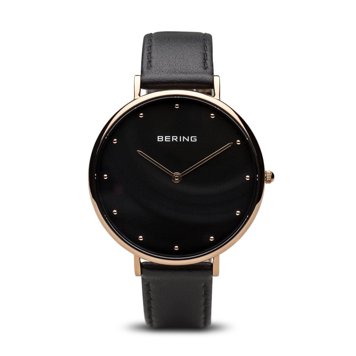 Dameur Bering - sort skive, rosenguld urkasse, Ø 39 mm