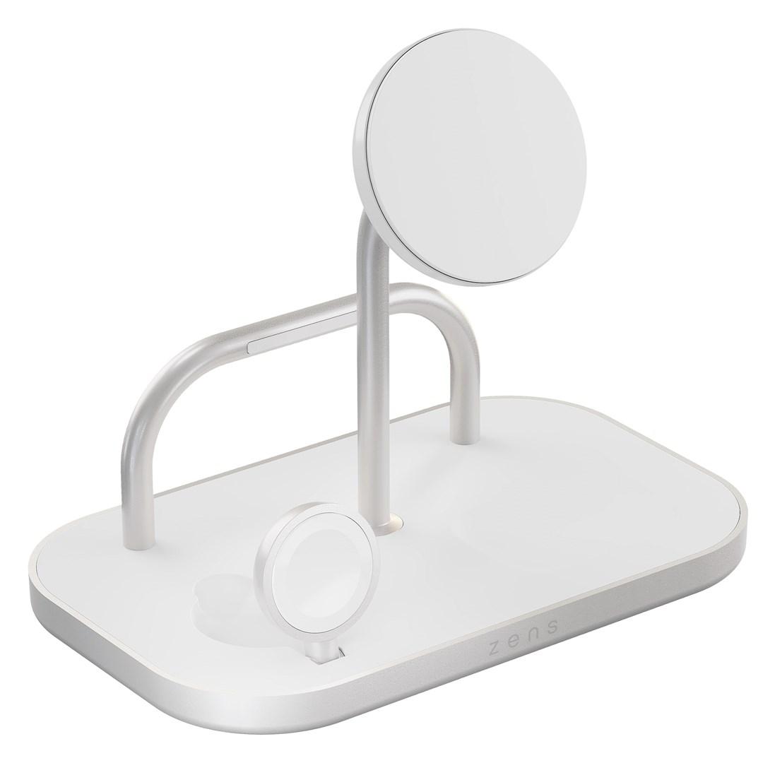 Zens Aluminium Series 4 in 1 trådløs oplader + ur med strømforsyning 65W | 1x 60W USB-C + 1x 15W | Qi2 | hvid | ZEDC29W/00 (ZEDC29W/00)