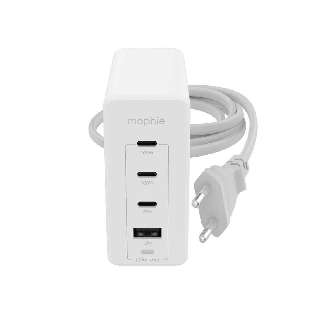 Vægoplader med USB‑C PD hub 120 W GaN - mophie - hvid (3x USB‑C + 1x USB‑A, EU) billede