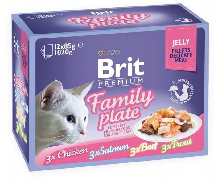 VÃ¥dfoder til kat â Brit Premium Family Plate Fillets in Jelly, mix af smagsvarianter, 12Ã85 g