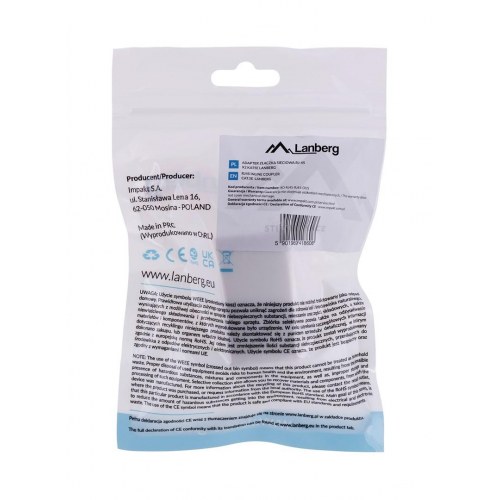 Netværksadapter RJ45 hun til hun - Lanberg, hvid (Cat5e U/UTP)