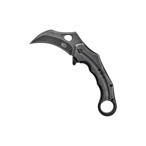 Foldekniv karambit med fjederåbning - Speck, sort