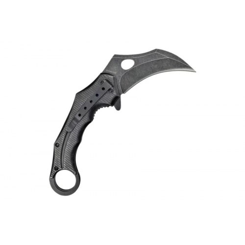 Foldekniv karambit med fjederåbning - Speck, sort