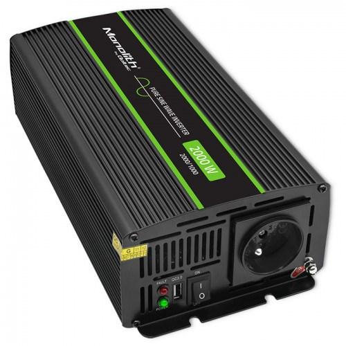 Bil inverter Qoltec Monolith ren sinus 2000 W 24 V til 230 V – sort