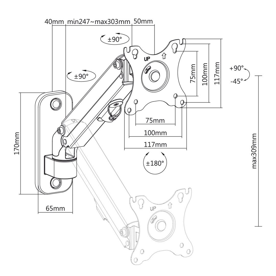 Maclean monitor wall mount 17-27'' 7kg max gas spring MC-458
