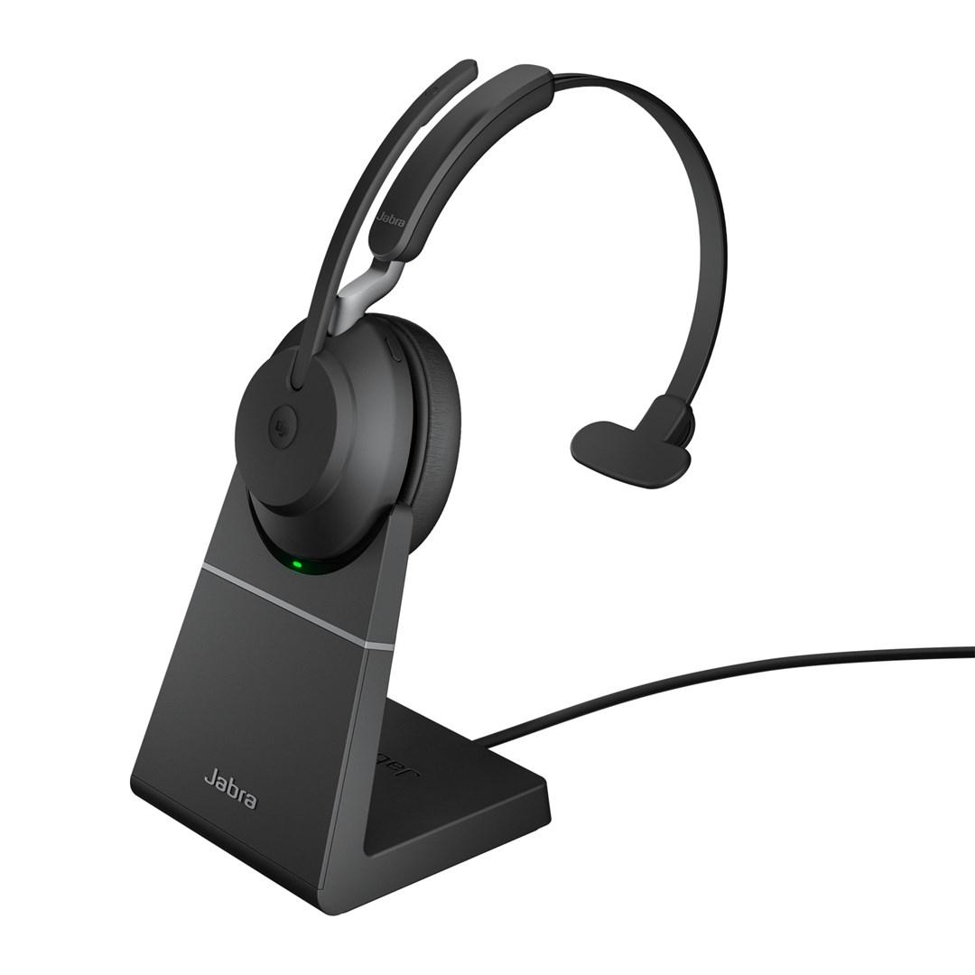 Trådløst headset Jabra Evolve2 65 USB-A Mono med ladestand (MS) – Sort