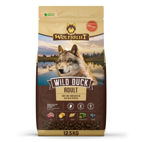 Hundefoder tørfoder WOLFSBLUT Wild Duck med kartofler – 12,5 kg