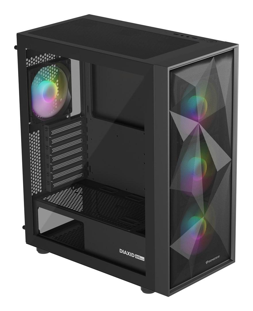 PC kabinet – Genesis Diaxid 605 ARGB midi tower med USB‑C og vindue, sort billede