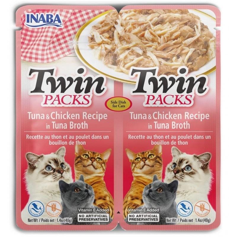 Kattesnack INABA Twin – tun og kylling i bouillon, 2×40 g