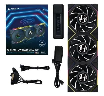PC-ventilator 120 mm - Lian Li UNI FAN TL Wireless LCD, ARGB PWM, 3-pak med controller, Reverse Blade, sort billede