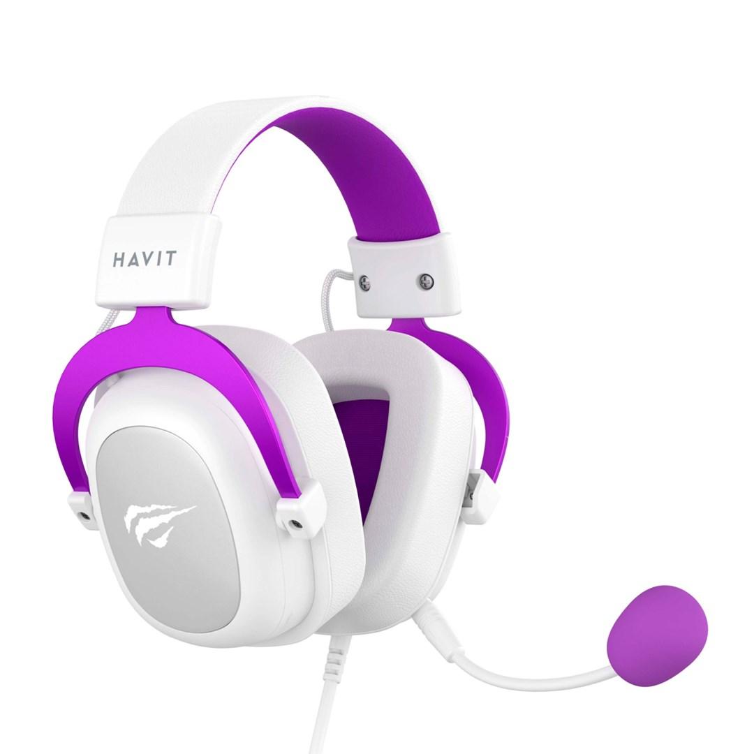Gaming headset Havit H2002d – hvid/lilla med boom-mikrofon