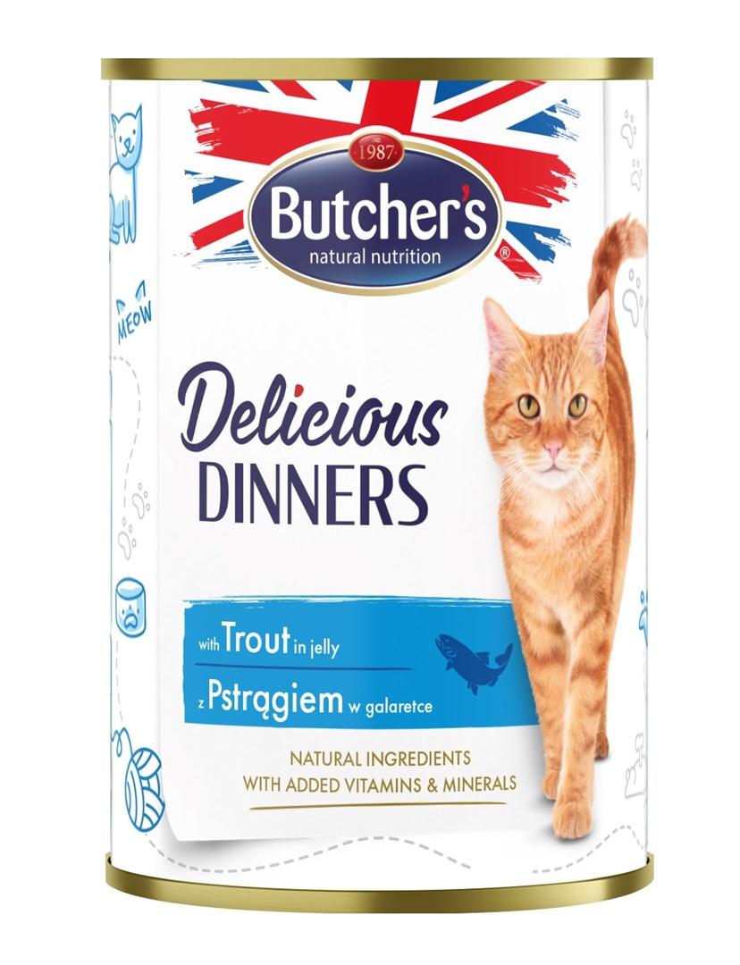 Vådfoder til kat – Butcher’s Delicious Dinners bidder med ørred i gelé, 400 g billede