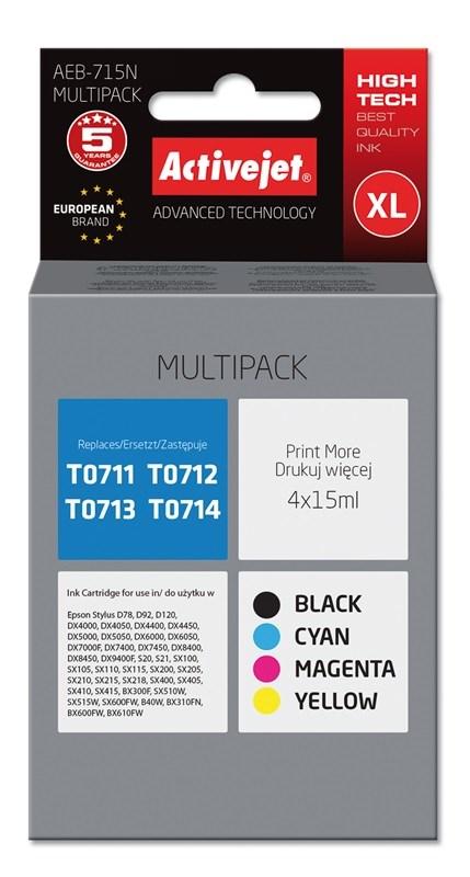 Blækpatron multipack Activejet AEB-715N til Epson T0715, XL, 4×15 ml (sort, cyan, magenta, gul)