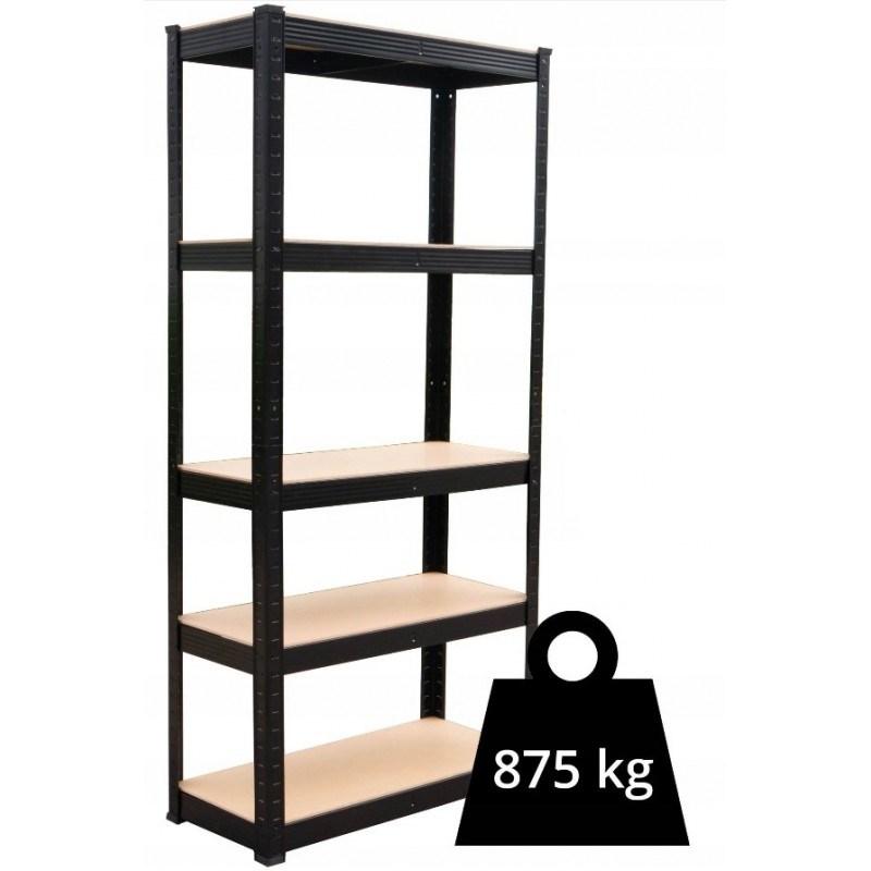 Reol til værksted/lager Topeshop – 180×90×30 cm, 5 hylder, 875 kg, fritstående, galvaniseret stål og MDF, sort