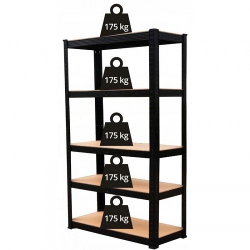 Reol til værksted/lager Topeshop – 180×90×30 cm, 5 hylder, 875 kg, fritstående, galvaniseret stål og MDF, sort