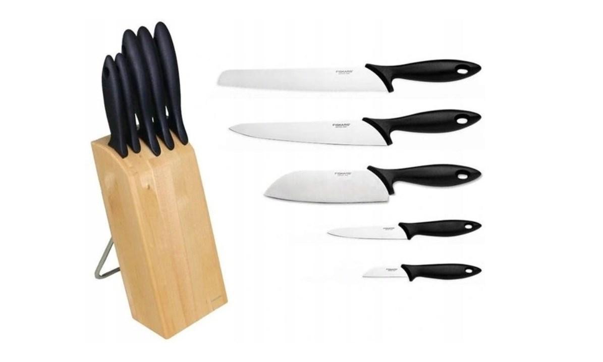 Knivsæt med blok - Fiskars Essential, 5 dele billede