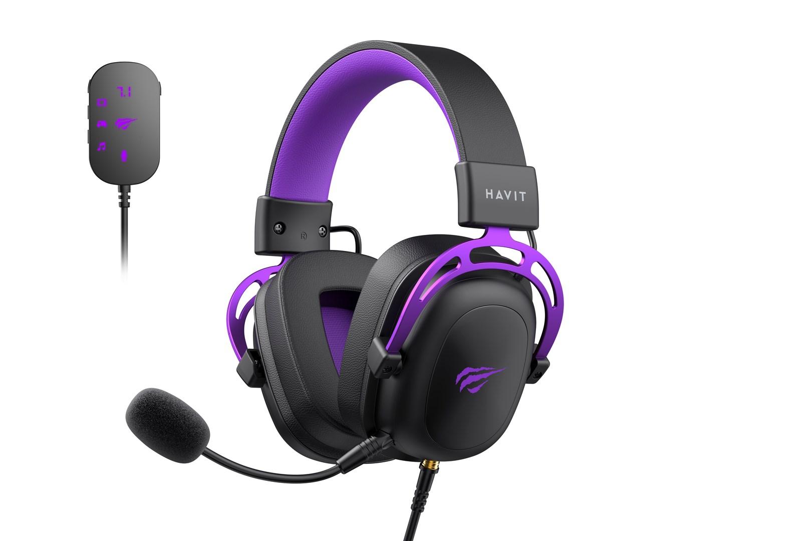 Gaming headset Havit H2002C+U – sort/lilla, kablet