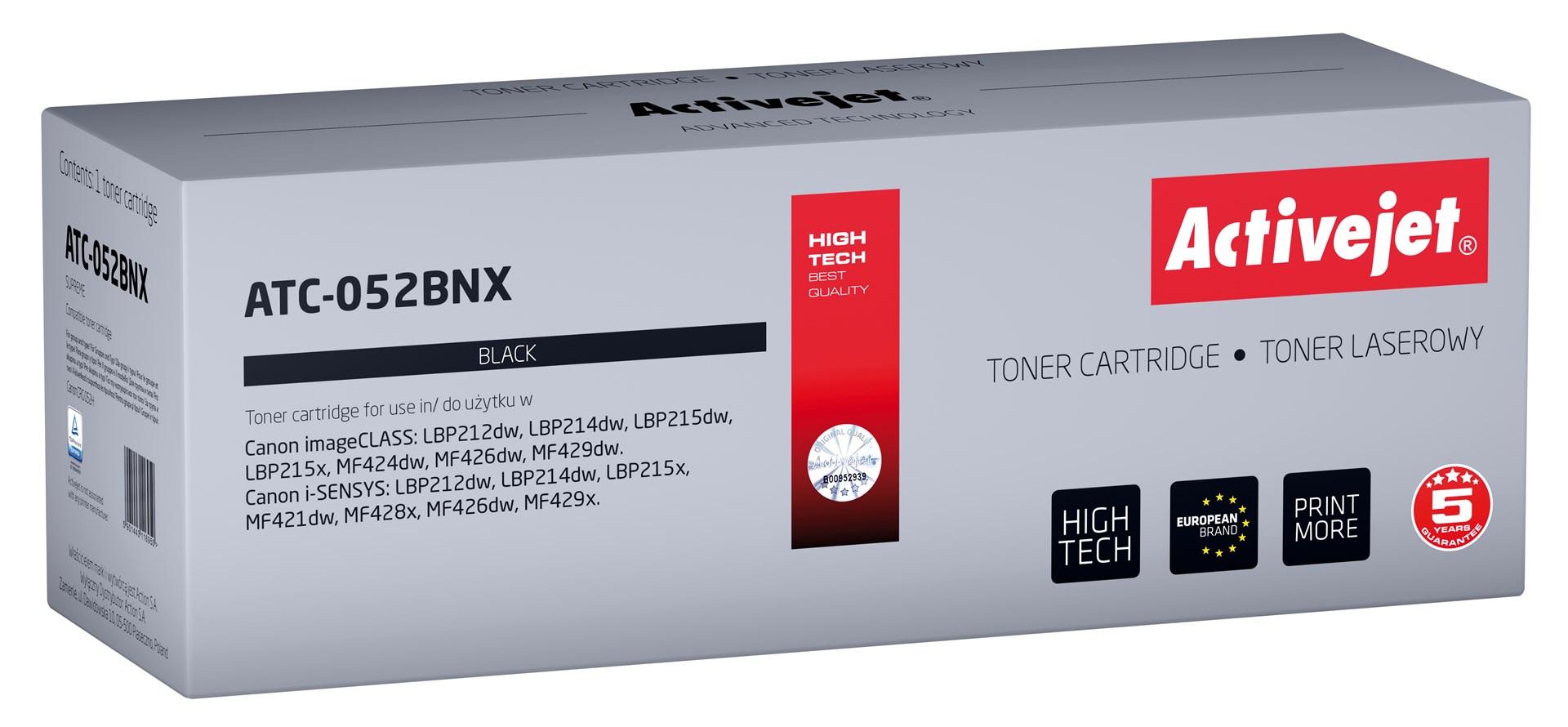 Toner til laserprinter Activejet ATC-052BNX – kompatibel med Canon 052BK XL, sort, høj kapacitet (9.200 sider)