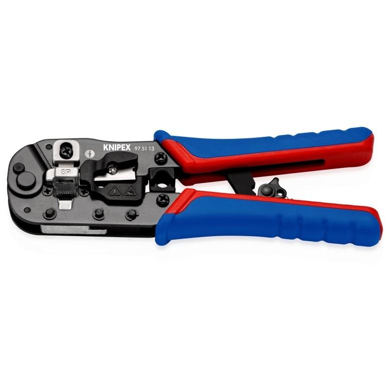 Krimptang til RJ-45 - KNIPEX 97 51 13, sort/blå/rød