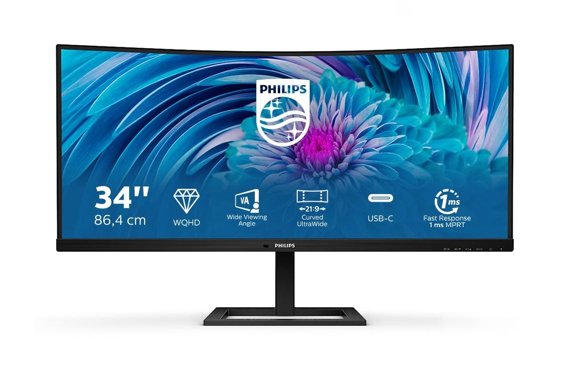 Skærm 34" Philips 346E2CUAE buet WQHD VA, 100 Hz, USB‑C, sort