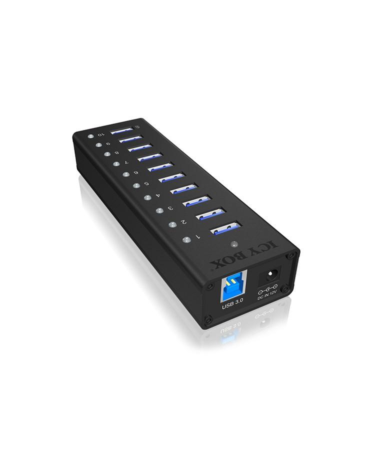 USB hub 10 porte – ICY BOX IB-AC6110, USB 3.2 Gen 1, sort billede