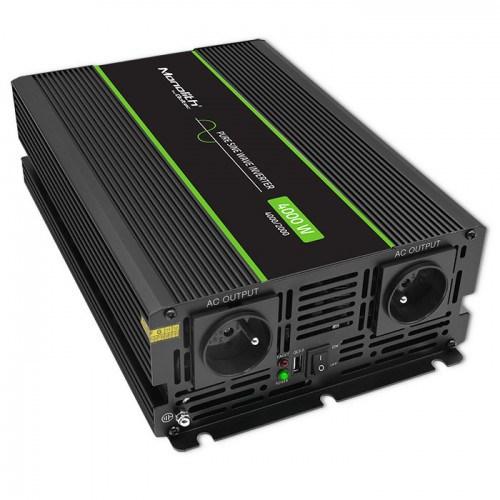 Qoltec Monolith - DC til AC inverter - ren sinusbølge - 12 V - 4000 Watt - Europa