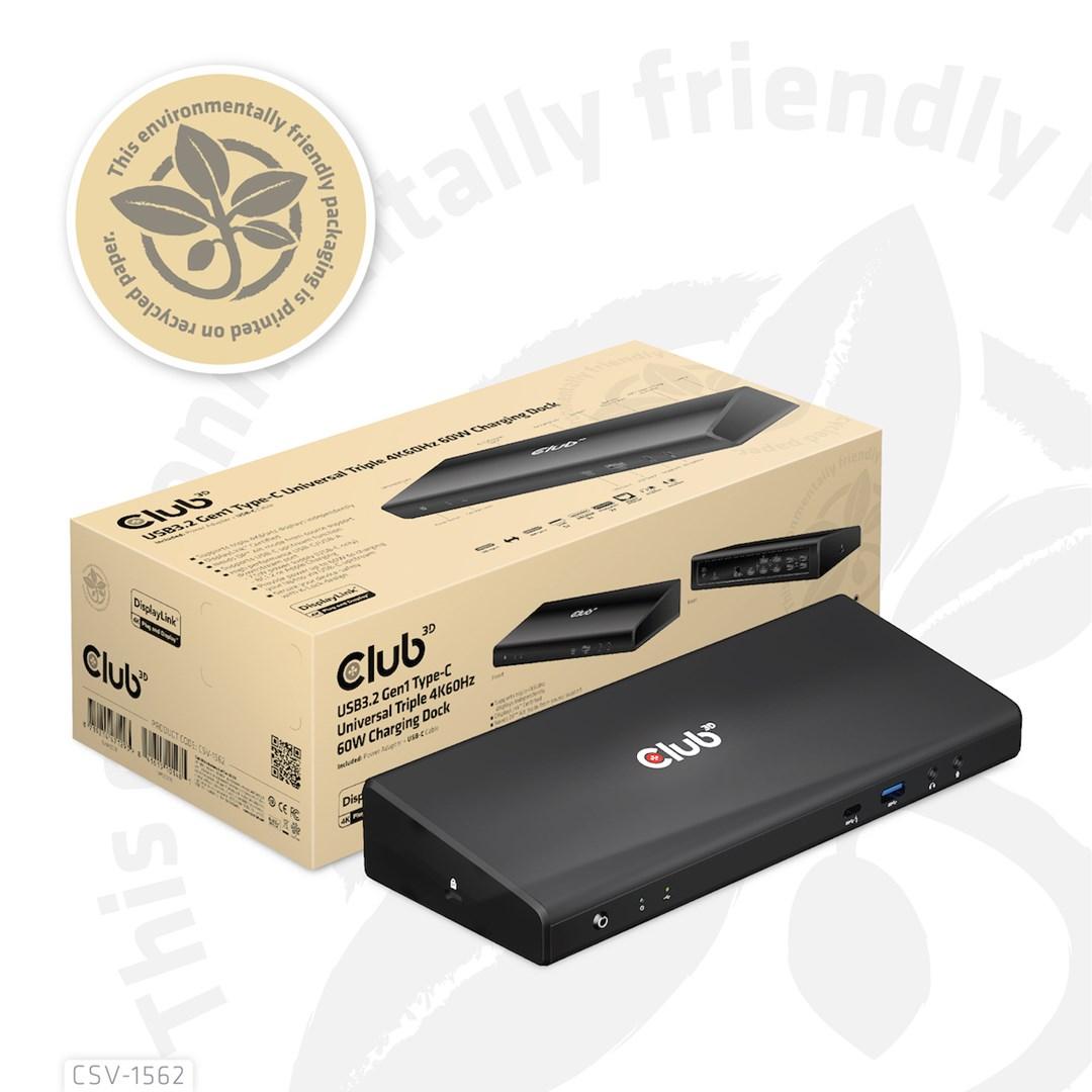 Dockingstation USB-C 3-skærme 4K30 Hz med opladning - Club 3D billede