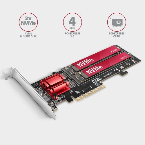 M.2 NVMe PCIe adapterkort - AXAGON PCEM2-ND, 2x M.2, PCIe 3.0